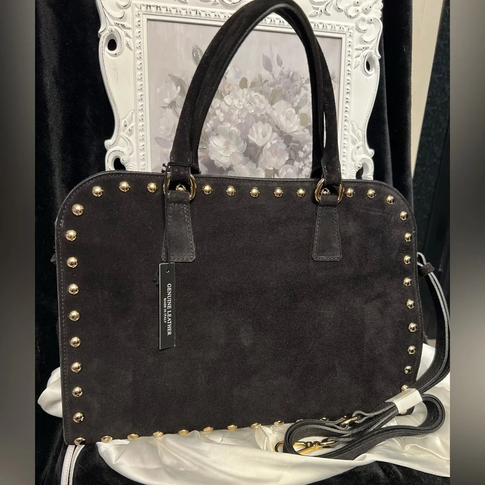 🖤CLAUDIA Made In Italy Suede Studded Annalou Satchel🖤NWT